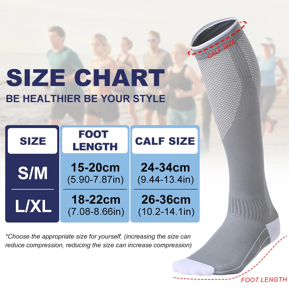 1Pair Compression Socks for Men & Women 20-30 mmHg Knee High Nurse Pregnant Running Medical and Travel Athletic