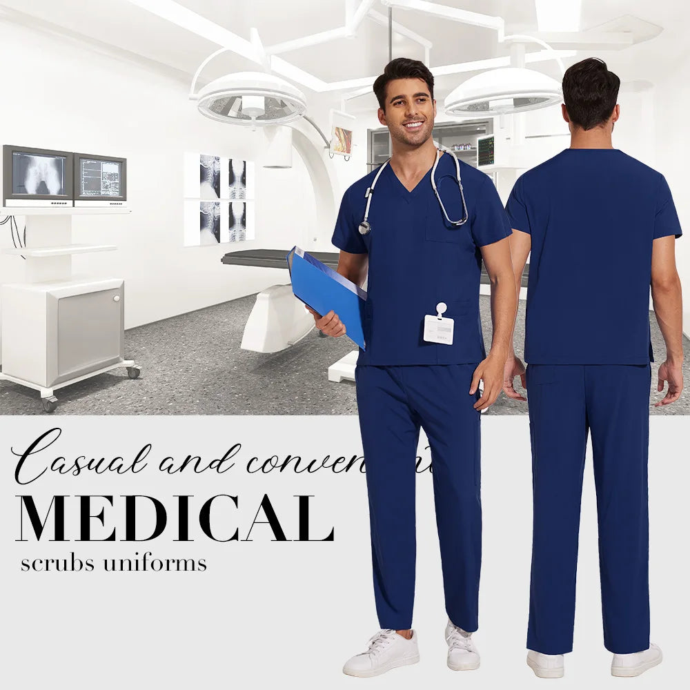 Scrubs Uniform Men Workwear Lab Work Clothes Uniforms Health Service Nursing Uniforms Short Sleeve V-neck Scrubs Tops+Pants Suit