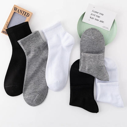 5 Pairs/Lot Black White Men's Socks Business Solid Color Casual Simple Versatile Breathable Cotton Sports Mesh Short Socks