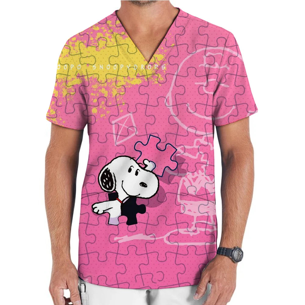 Snoopy print Scrub Medical Accessories Doctor Nurse Workwear Printed Scrub Top Beauty SPA Uniform Cleaning Nursing Jacket Unisex