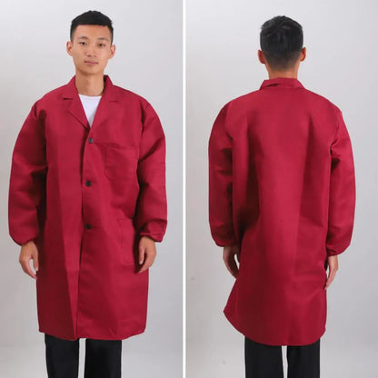 Work Coat Long Sleeved Lab Labor Dust Proof Work Clothing Single Breasted Mid length Washable Work Jacket Men Uniform