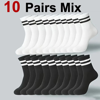 6/10/20 Pairs Men Women Striped Round Neck Socks Spring Autumn Breathable Odor Proof Sweat Absorbing All-Season Casual Socks
