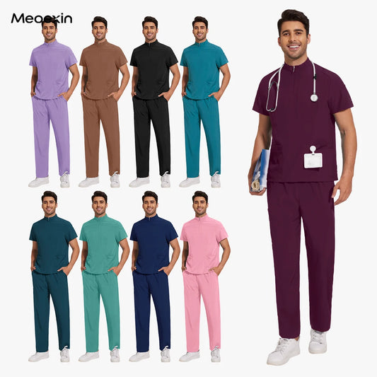 Nursing Uniform Hospital Scrubs Uniforms Sets Men Women Nurses Scrub Hospital Accessories Zipper Collar Short Sleeved Tops Pants