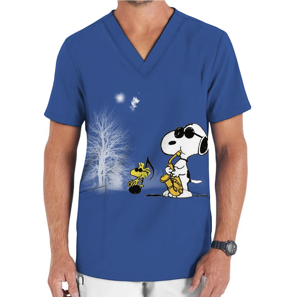 Snoopy print Scrub Medical Accessories Doctor Nurse Workwear Printed Scrub Top Beauty SPA Uniform Cleaning Nursing Jacket Unisex