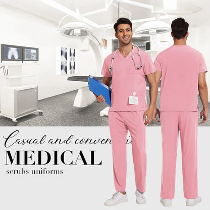 Scrubs Uniform Men Workwear Lab Work Clothes Uniforms Health Service Nursing Uniforms Short Sleeve V-neck Scrubs Tops+Pants Suit