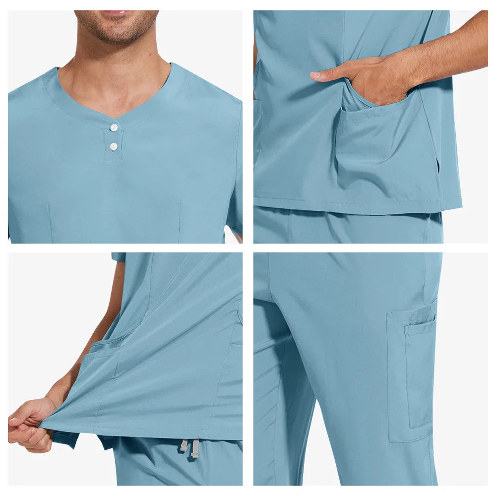 Slim Fit  Men Scrubs Sets Surgical Clothes Medical Uniforms Nurses Accessories Dental Clinic Beauty Salon Spa Workwear Clothes