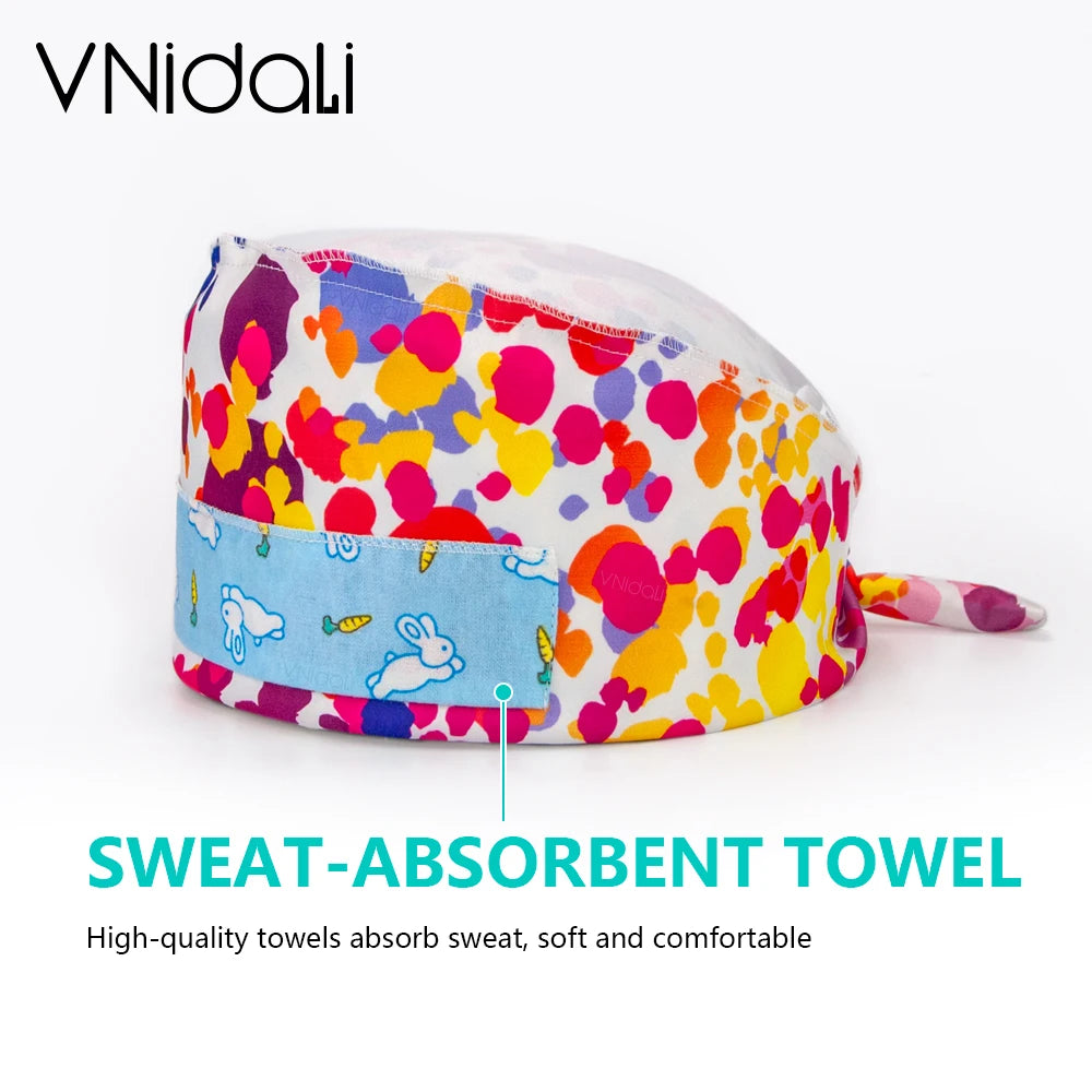 High Quality Cartoon Printing Surgical Cap 100% Cotton Nurse Doctor Nursing Cap with button scrub hats Operatin groom scrub cap
