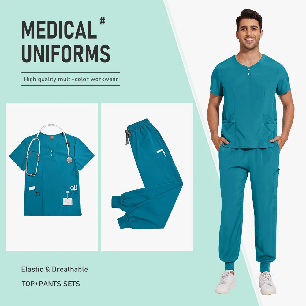 Hospital Uniform Nurse Scrub Unisex Men Surgical Uniforms Woman Soft Nursing Healthcare Pharmacy Articles Short Sleeved Top Pant