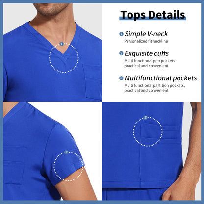 Scrubs Uniform Men Workwear Lab Work Clothes Uniforms Health Service Nursing Uniforms Short Sleeve V-neck Scrubs Tops+Pants Suit