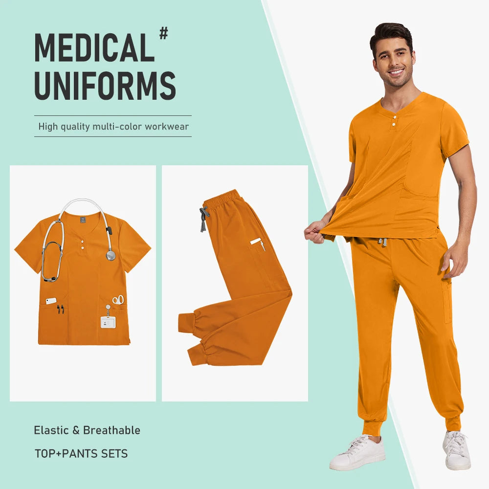 Hospital Uniform Nurse Scrub Unisex Men Surgical Uniforms Woman Soft Nursing Healthcare Pharmacy Articles Short Sleeved Top Pant