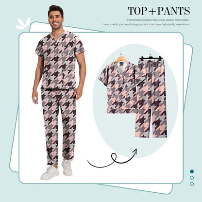 Print Scrub Sets Stretch Comfortable Scrubs Womens V-Neck Mens Scrub Uniforms Hospital Printing Nurse Doctor Medical Scrubs Sets