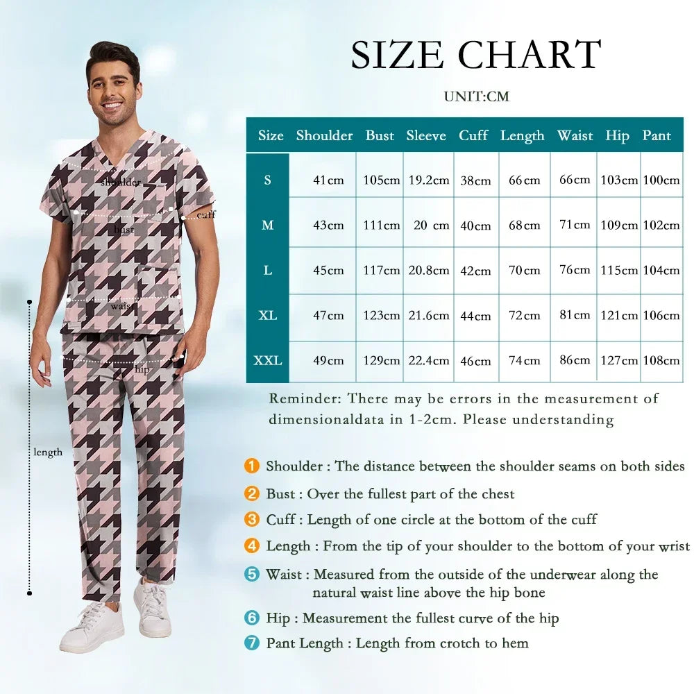 Print Scrub Sets Stretch Comfortable Scrubs Womens V-Neck Mens Scrub Uniforms Hospital Printing Nurse Doctor Medical Scrubs Sets