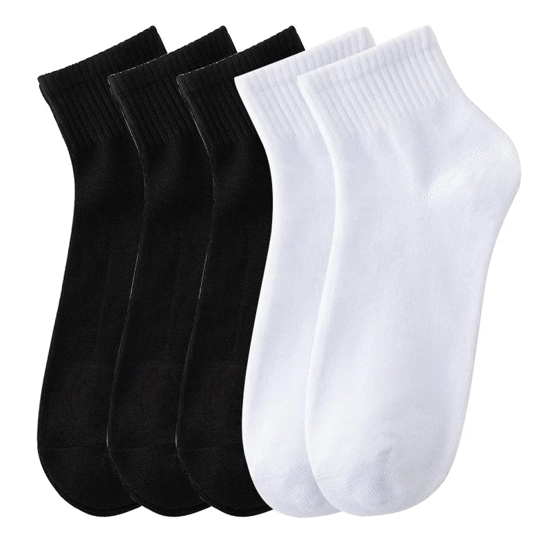 5 Pairs/Lot Black White Men's Socks Business Solid Color Casual Simple Versatile Breathable Cotton Sports Mesh Short Socks