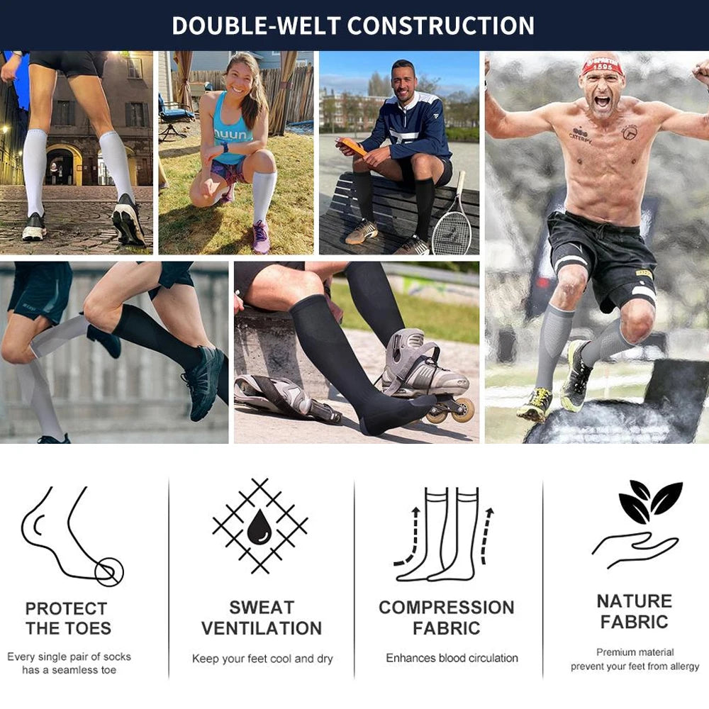 1Pair Compression Socks for Men & Women 20-30 mmHg Knee High Nurse Pregnant Running Medical and Travel Athletic