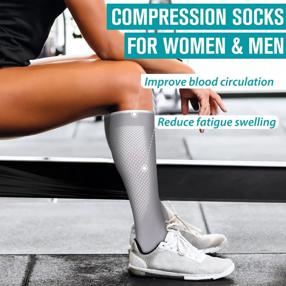 1Pair Compression Socks for Men & Women 20-30 mmHg Knee High Nurse Pregnant Running Medical and Travel Athletic