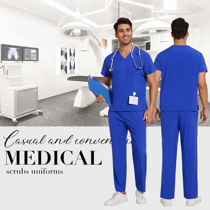 Scrubs Uniform Men Workwear Lab Work Clothes Uniforms Health Service Nursing Uniforms Short Sleeve V-neck Scrubs Tops+Pants Suit