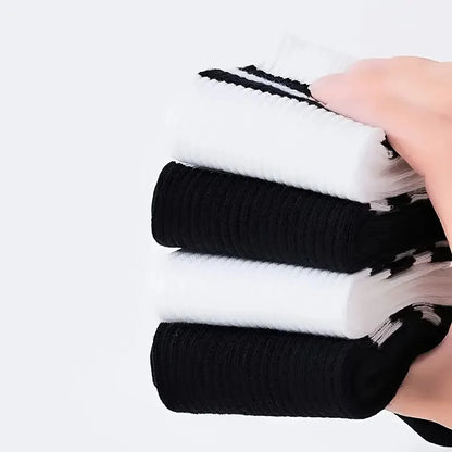 6/10/20 Pairs Men Women Striped Round Neck Socks Spring Autumn Breathable Odor Proof Sweat Absorbing All-Season Casual Socks