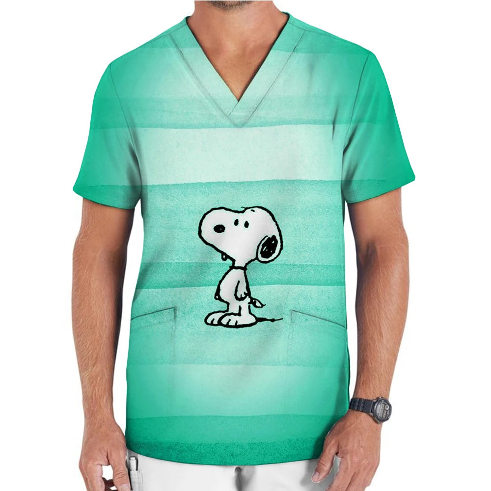 Snoopy print Scrub Medical Accessories Doctor Nurse Workwear Printed Scrub Top Beauty SPA Uniform Cleaning Nursing Jacket Unisex