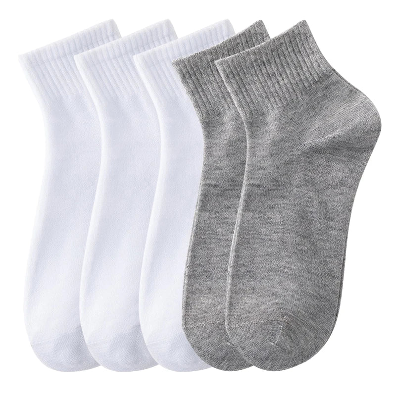 5 Pairs/Lot Black White Men's Socks Business Solid Color Casual Simple Versatile Breathable Cotton Sports Mesh Short Socks