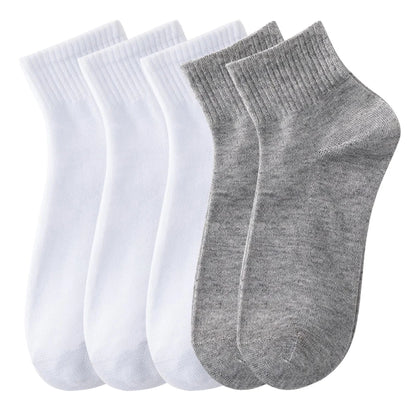 5 Pairs/Lot Black White Men's Socks Business Solid Color Casual Simple Versatile Breathable Cotton Sports Mesh Short Socks
