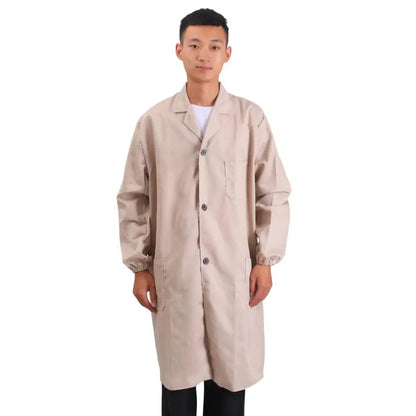 Work Coat Long Sleeved Lab Labor Dust Proof Work Clothing Single Breasted Mid length Washable Work Jacket Men Uniform