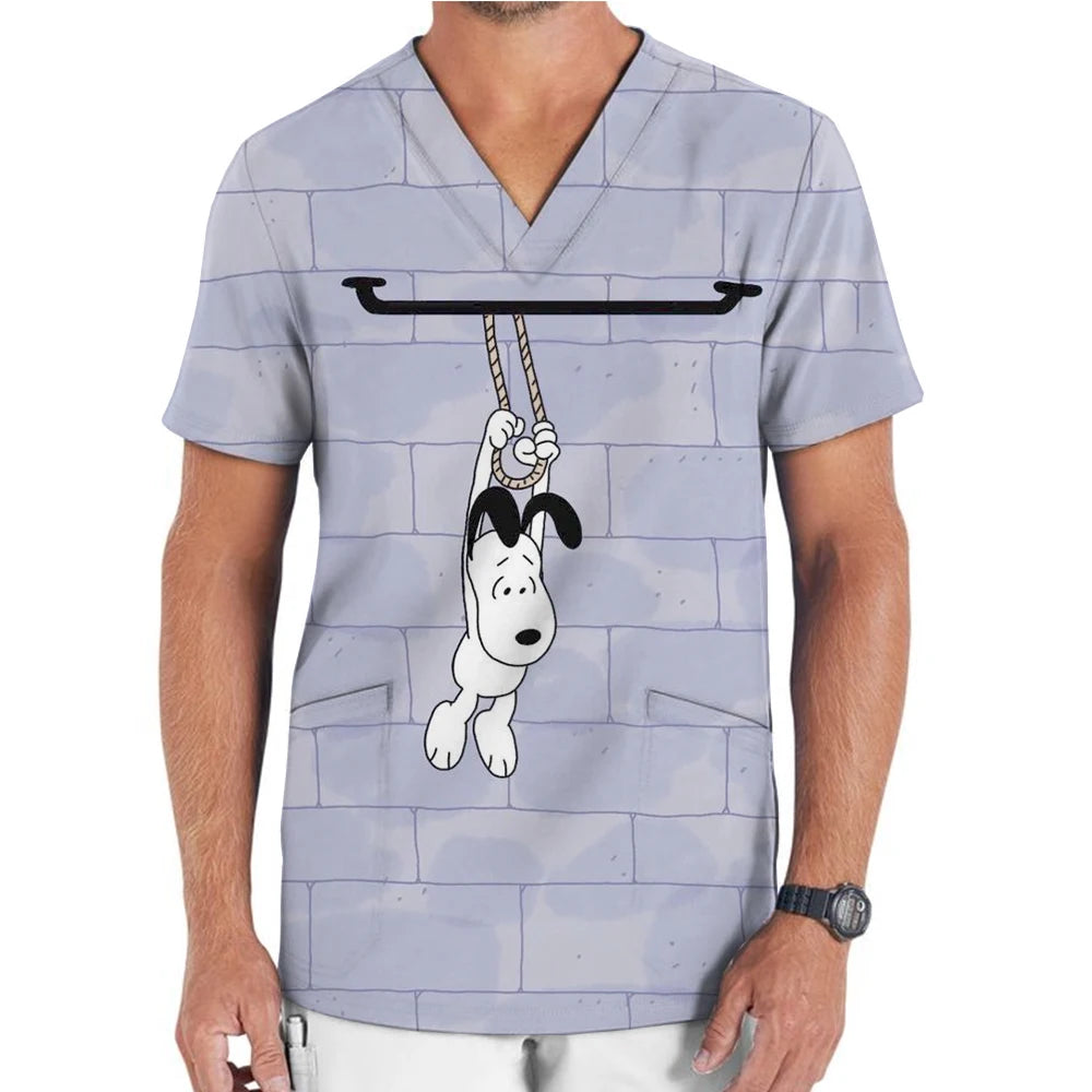 Snoopy print Scrub Medical Accessories Doctor Nurse Workwear Printed Scrub Top Beauty SPA Uniform Cleaning Nursing Jacket Unisex