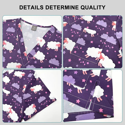 Print Scrub Sets Stretch Comfortable Scrubs Womens V-Neck Mens Scrub Uniforms Hospital Printing Nurse Doctor Medical Scrubs Sets