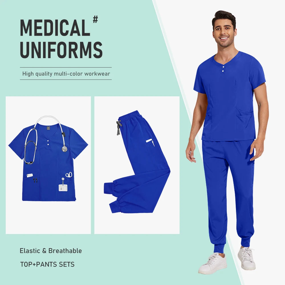 Hospital Uniform Nurse Scrub Unisex Men Surgical Uniforms Woman Soft Nursing Healthcare Pharmacy Articles Short Sleeved Top Pant