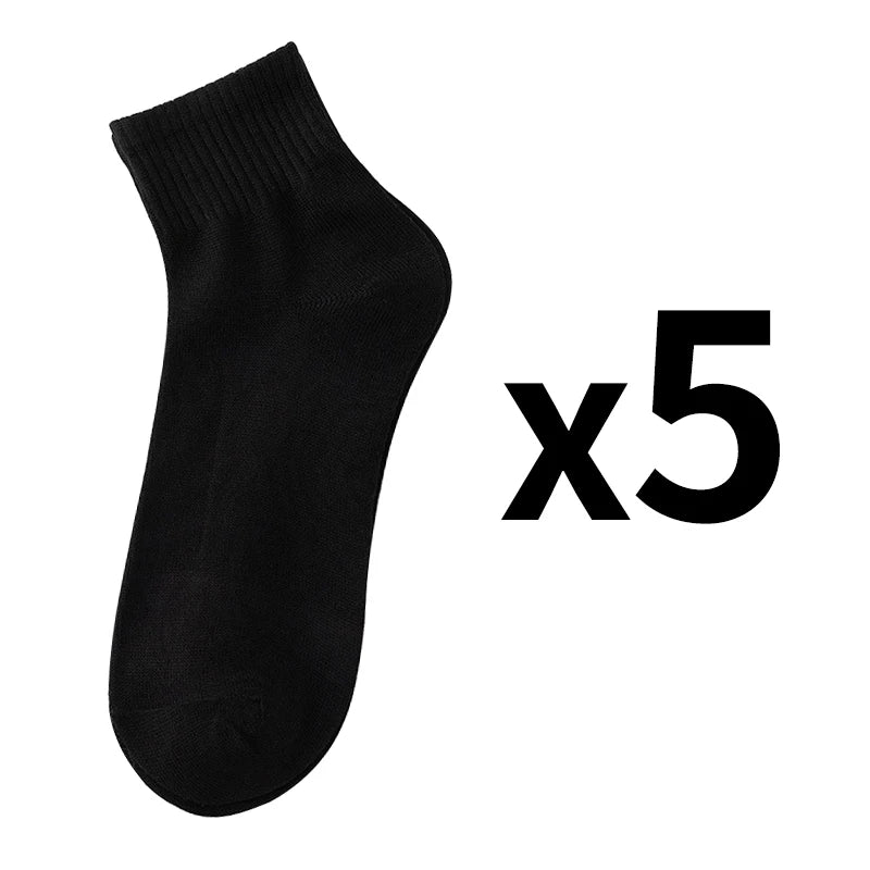 5 Pairs/Lot Black White Men's Socks Business Solid Color Casual Simple Versatile Breathable Cotton Sports Mesh Short Socks