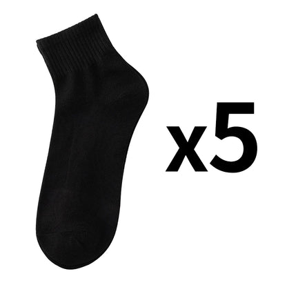 5 Pairs/Lot Black White Men's Socks Business Solid Color Casual Simple Versatile Breathable Cotton Sports Mesh Short Socks