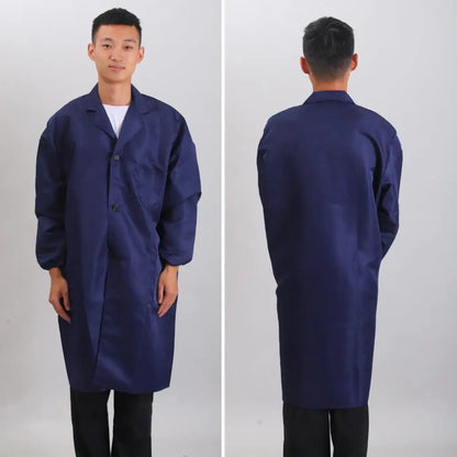 Work Coat Long Sleeved Lab Labor Dust Proof Work Clothing Single Breasted Mid length Washable Work Jacket Men Uniform