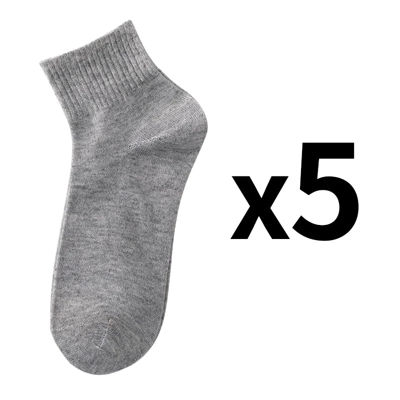 5 Pairs/Lot Black White Men's Socks Business Solid Color Casual Simple Versatile Breathable Cotton Sports Mesh Short Socks