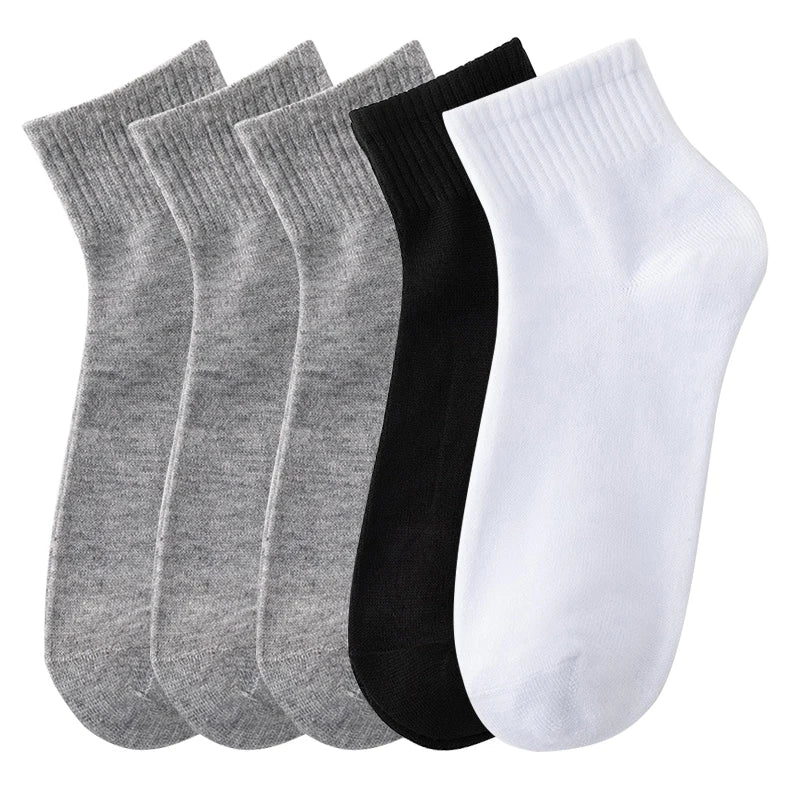 5 Pairs/Lot Black White Men's Socks Business Solid Color Casual Simple Versatile Breathable Cotton Sports Mesh Short Socks