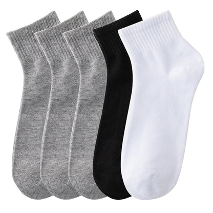 5 Pairs/Lot Black White Men's Socks Business Solid Color Casual Simple Versatile Breathable Cotton Sports Mesh Short Socks